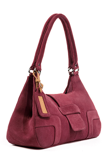 Raspberry red women's dress handbag, matching pumps and belts. Top view - Florence KOOIJMAN